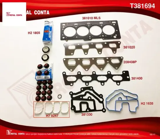 Üst takım conta reınz keçe subap lastik mgn ıı-clıo ııı-scenıc ıı-ııı 1.6 16v k4m 110-112-113 hp royal conta 7701474372 resmi