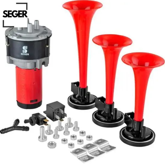 Korna kompresörlü üç plastik borulu 12v kırmızı seger  resmi