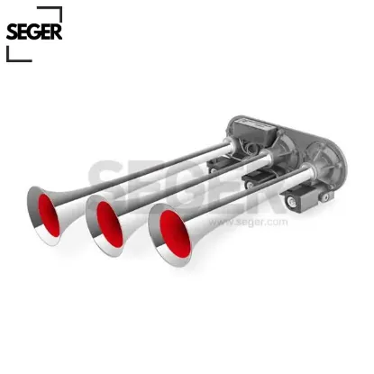 Üç borulu 8 ses kombinasyonlu 12v mehter korna-krom borulu seger  resmi