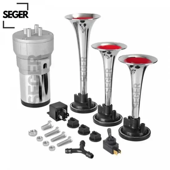 Korna kompresörlü üç plastik borulu 12v krom renkli seger  resmi