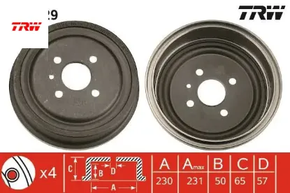 Arka kampana astra g 98 09 combo c 01 11 astra f sw 91 98 230x265x57x69x4dl 93189219 trw 568063/ 90495034/ 93189219/ 568267 resmi