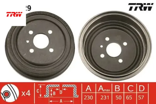 Arka kampana astra g 98 09 combo c 01 11 astra f sw 91 98 230x265x57x69x4dl 93189219 trw 568063/ 90495034/ 93189219/ 568267 resmi