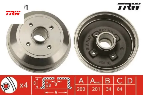 Arka fren kampana corsa c 01 11 abs siz trw 9196287/ 418000/ 9004416/ 24401369 resmi