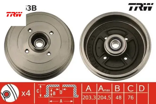 Arka fren kampanası rulmanlı abs sensörlü renault clıo ııı 05> modus 04> trw 432021782r/ 8200276843 resmi