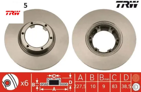 Ön fren aynası r12 -toros r5 75/85 228x10x6dl trw 7700502515/ 7701466540 resmi