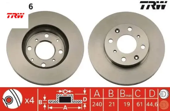 Ön fren diski hava kanallı cıvıc 1.5l 1.6l d15b d16a sı eg eh kasa 92-95 / cıvıc euro 1.4l d14a ma e trw 45251sr3a00/ 45251sr3a10/ 45251sh3a00 resmi