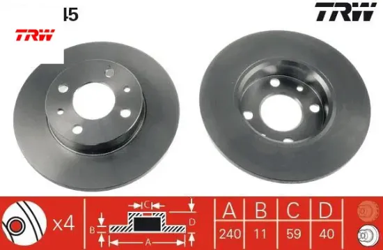 On fren dıskı 500 500c 07 tipo-punto-tempra-panda-marea-bravo 96 145-146-155 92 ka 08 12 240.5x11 4d trw 7685656/ 7663465/ 60805117/ 71739572 resmi