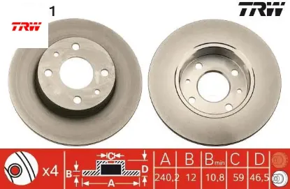 Ön fren aynası uno 70 240.5x12x4dl trw 71738423/ 5961814 resmi