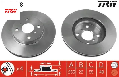 Ön fren aynası corolla 1.4 ie 16v 00-01 1.3 ie 16v 92-97 1.8 ie 16v 92-97 255x22x4dlxhavalı trw 4351212550/ 4351202040/ 94853004 resmi