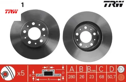 Ön fren aynası volvo 850 91-97 -s70-c70-v70-960-2.0-2.5-2.5 20v-2.5tdı 97 > 280x26x5dlxhavalı trw 271788/ 31262092/ 272312 resmi