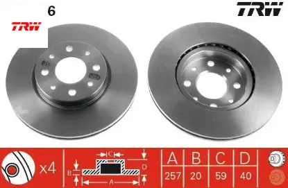 On fren dıskı doblo 01 albea ym punto 01 brava-bravo 06 1.3mtj 257.4x20x 4 delik havalı trw 51749124/ 7779409/ 7645056/ 46416712 resmi