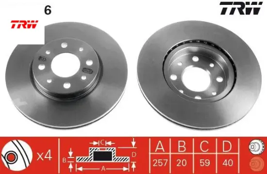On fren dıskı doblo 01 albea ym punto 01 brava-bravo 06 1.3mtj 257.4x20x 4 delik havalı trw 51749124/ 7779409/ 7645056/ 46416712 resmi