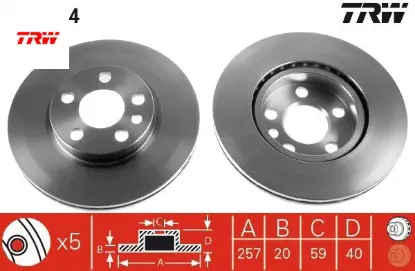 Ön fren aynası expert 96- jumpy 95- scudo 96- 1.6i-1.9d-2.0hdi havalı 257x20x5dl trw 4249.L4/ 4246.H8/ 4246.H9/ 71738144 resmi
