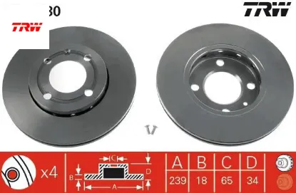 Ön fren aynası polo 95-01 lupo 98-05 arosa 1.0ie.3ie-1.4ie-1.6ie-1.7sdı-1.9sdı aee 239x18x4dlxhavalı trw 6n0615301c/ 6n0615301f resmi