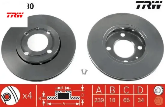 Ön fren aynası polo 95-01 lupo 98-05 arosa 1.0ie.3ie-1.4ie-1.6ie-1.7sdı-1.9sdı aee 239x18x4dlxhavalı trw 6n0615301c/ 6n0615301f resmi
