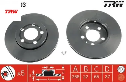 Ön fren aynası golf ıv-polo 01 bora 99-05 leon 99-06 toledo ıı ıbıza ıv-v a3 96 256x22x5dlxhavalı trw 1j0615301d/ 1j0615301l/ 6r0615301 resmi