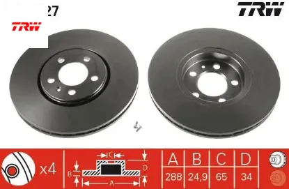 Ön fren aynası golf ıv 00 v 03 polo 01 bora 98 octavıa 98 fabıa 05 ıbıza 05 288x25x5dlxhavalı trw 1j0615301c/ 1j0615301r/ 1j0615301k resmi