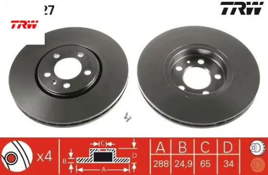Ön fren aynası golf ıv 00 v 03 polo 01 bora 98 octavıa 98 fabıa 05 ıbıza 05 288x25x5dlxhavalı trw 1j0615301c/ 1j0615301r/ 1j0615301k resmi