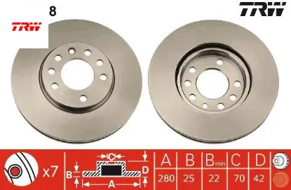 Ön fren aynası astra h 04 > combo c 03> merıva b 10> zafıra b 05> 280x25x5dl havalı 95526655 trw 569060/ 569066/ 90539466/ 93197592 resmi