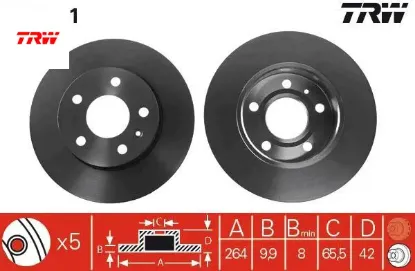 Arka fren aynası astra h-combo c 02 merıva a-b 03 astra g 1.8-2.0 98 zafıra a 264x10x5dl trw 95526658/ 569109/ 9117772/ 90575113 resmi