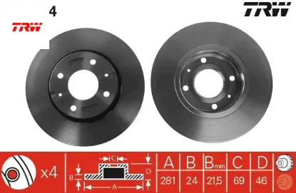 Ön fren aynası carısma 95/6.06 volvo s40 1.6 1.8 1.9 2.0 t 95/04 v40 95-04 281x24x4dlxhavalı trw 30818027/ m818027 resmi