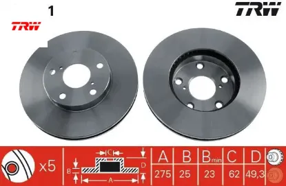 Ön fren aynası rav4 ıı 1.8vvt-2.0 16v 00 2.0vvtı-2.4vvtı-2.0d-4d 01 275x25x5dlxhavalı trw 4351242030/ 4351242031 resmi