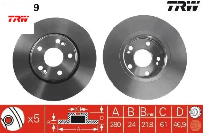 Ön fren diski renault laguna ıı 01 07 280x21.8 havalı 5 delik trw 7701206613/ 8200007121/ 8671017410 resmi