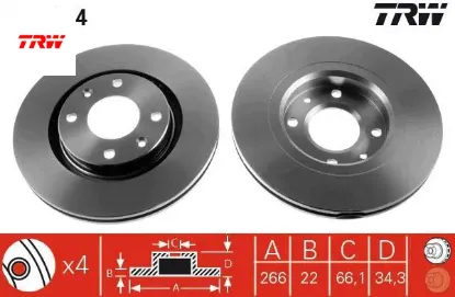 Ön fren aynası corsa f-301-307-206-207-partner-berlıngo-c-elysee-c2-c3 02 c5-c4 266x22x4dlxhavalı cr trw 3556159/ 1629058880/ 1647868480 resmi
