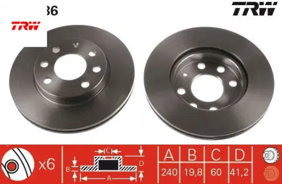 Ön fren aynası corsa c 1.0-1.2 16v 01 11 abs li 240x20x4dlxhavalı trw 95526649/ 569021/ 9195985/ 9127966 resmi
