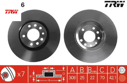Ön fren aynası astra h-zafıra b-merıva a-b-corsa d-e-adam-astra g-vectra b 308x25x5dlxhavalı 16 inç trw 95526651/ 9194477/ 569061/ 9184405 resmi