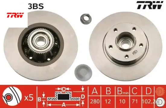 Arka fren aynası poryalı renault trafıc ıı 01>06 opel vivaro 01>06 280x12x5delik trw 7711130076/ 8200228610/ 7701206846 resmi