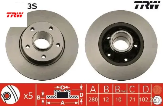 Arka fren aynası renault trafıc ıı 01>06 opel vivaro 01>06 280x12x5delik trw 7711130076/ 8200228610/ 7701206846 resmi