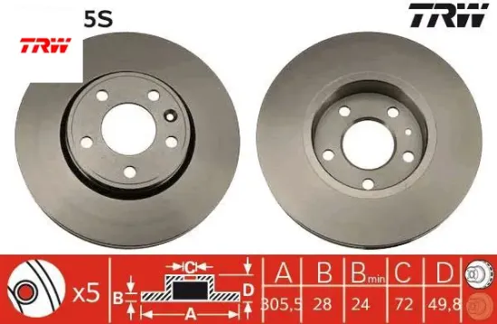 Ön fren diski trafıc 01 vıvaro 01  prımastar 01 1.9dci 2.5dci 305x28x 5 bijon trw 4414632/ 7711130077/ 8200010519 resmi