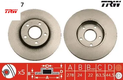 On fren dısk aynası connect 1.8tdcı 02 13 abs lı 278x24x5dl havalı trw 2t141125cc/ 1361298/ 1361300 resmi