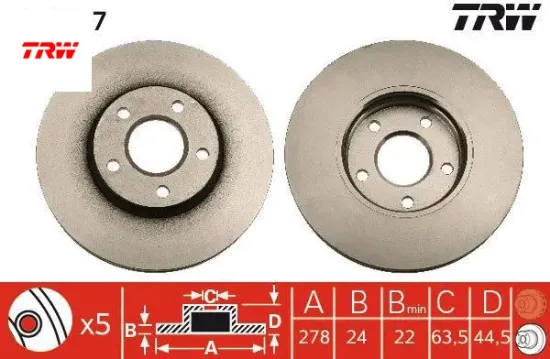 On fren dısk aynası connect 1.8tdcı 02 13 abs lı 278x24x5dl havalı trw 2t141125cc/ 1361298/ 1361300 resmi