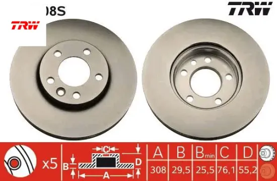 Ön fren aynası adet transporter t5 03 multıvan 03 touareg 02 crafter 06 308x29.5x5dlxhavalı xxx trw 7h0615301d resmi