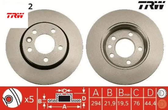 Arka fren aynası havalı transporter t5 1.9 tdi 2.0 2.5 tdi 04/03>multıvan 4.03> 294x21.9x5dlxhaval trw 7h0615601b resmi