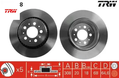 Arka fren aynası volvo xc90 2.5t-3.2awd-d3-d5-t6 2002 2012 17 jant 308x20x5dlxhavalı trw 8624926/ 31423152 resmi