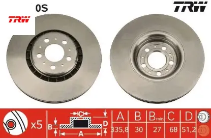 Ön fren aynası adet volvo xc90 2.5t-d5-t6 2002-2010 17 jant 336x30x5dlxhavalı 986479202-df4340s trw 31262489/ 306573015/ 306573013 resmi