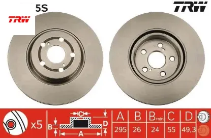 Ön fren aynası adet avensıs 2.4-2.0d-4d 03>corolla verso 1.8-2.0d-4d 04> 295x26x5dlxhavalı trw 4351205050/ 4351205070 resmi