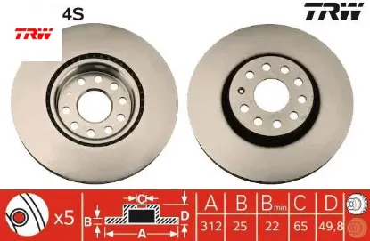 Ön fren aynası adet havalı vw golf 03 09 caddy 04 10 passat 05 jetta 05 scırocco 08 df4464 trw 1k0615301aa/ 5c0615301b resmi