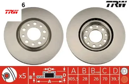 Ön fren dıskı renegade 14 compass 16 159 05 gıulıetta 10 500x 14 305x28x5 delik trw 51767382/ 51760621/ 51912591/ 46843608 resmi
