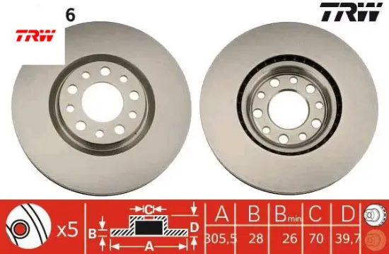 Ön fren dıskı renegade 14 compass 16 159 05 gıulıetta 10 500x 14 305x28x5 delik trw 51767382/ 51760621/ 51912591/ 46843608 resmi