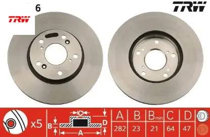 Ön fren aynası cr-v ıı 2.0 02-06 2.2cdtı 05-06 fr-v 1.7-1.8-2.0-2.2 05 282x23x5dlxhavalı trw 45251s7an10/ 45251scae00/ 45251s7ae10 resmi