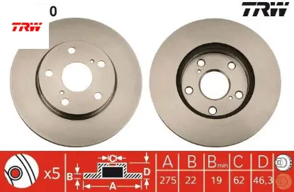 Ön fren diski hava kanallı aurıs corolla 1.6l 1zr-fe benzinli zre151 07-12 / 1.33l 1nr-fe nre150 6 v trw 4351212670 resmi