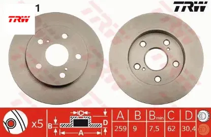 Arka fren aynası aurıs-corolla 1.33-1.4-1.6-1.8 259x9x5dlxhavalı trw 4243112260 resmi