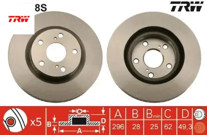 Ön fren diski hava kanallı rav4 2.0l 1az-fe aca30 06-12 / 2.2l 2ad-ftv 2adfhv ala30 06-> / 2.0l 3zrf trw 4351242050/ 4351206140/ 4351242100 resmi