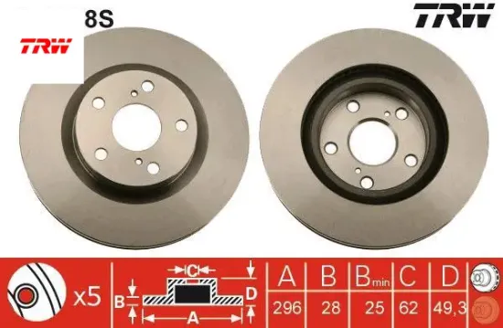 Ön fren diski hava kanallı rav4 2.0l 1az-fe aca30 06-12 / 2.2l 2ad-ftv 2adfhv ala30 06-> / 2.0l 3zrf trw 4351242050/ 4351206140/ 4351242100 resmi