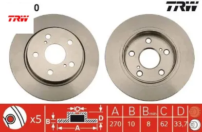 Arka fren diski dolu tip aurıs corolla 1.4l 1ndtv nde150 nde180 d-4d dizel 07-> / 1.33l 1nr-fe nre18 trw 4243102170/ 4243112280 resmi