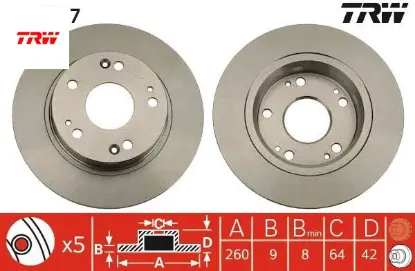 Arka fren aynası cıvıc vııı 06 cıvıc ıx 1.4i 1.8i 12 260x9x5dl trw 42510snaa00/ 42510smge20 resmi